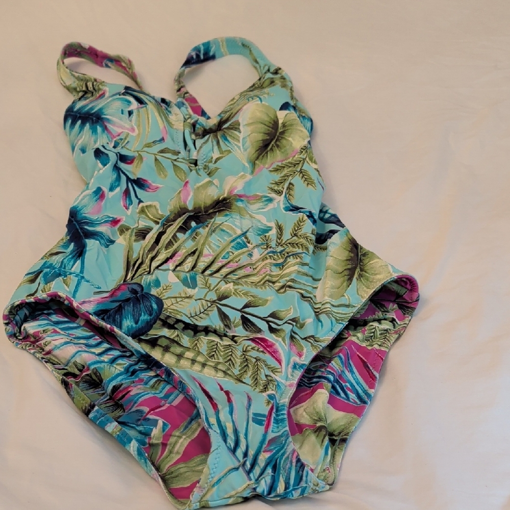 Tommy Bahama Leaf Print Swimsuit in Blue and Green